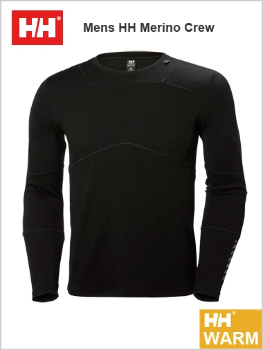 Helly Hansen: Mens - HH Merino Lifa Crew Top - Black 1 Helly Hansen: Mens - HH Merino Lifa Crew Top - Black