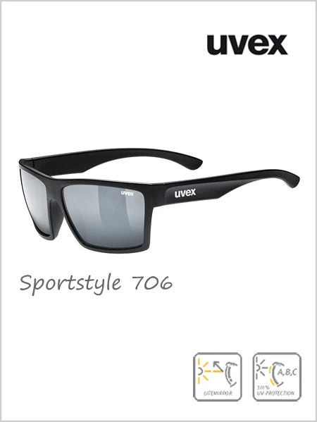 Uvex: Sportstyle 706 Sunglasses Black (silver Mirror Lens) - Cat 3 1 Uvex: Sportstyle 706 Sunglasses Black (silver Mirror Lens) - Cat 3