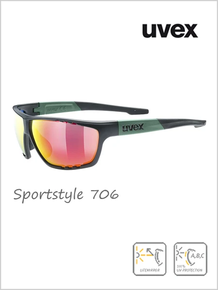 Uvex: Sportstyle 706 Sunglasses Black Moss (red Mirror Lens) - Cat 3 1 Uvex: Sportstyle 706 Sunglasses Black Moss (red Mirror Lens) - Cat 3